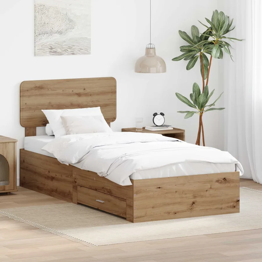Cadre de lit Chêne artisanal 90 x 190 cm Bois d'ingénierie
