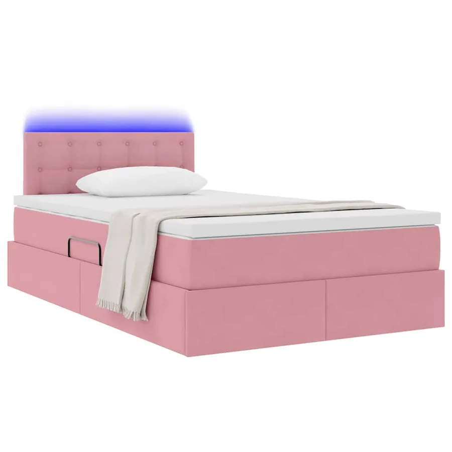 Lit de rangement LED avec matelas Rose 120 x 200 cm Velours - 3
