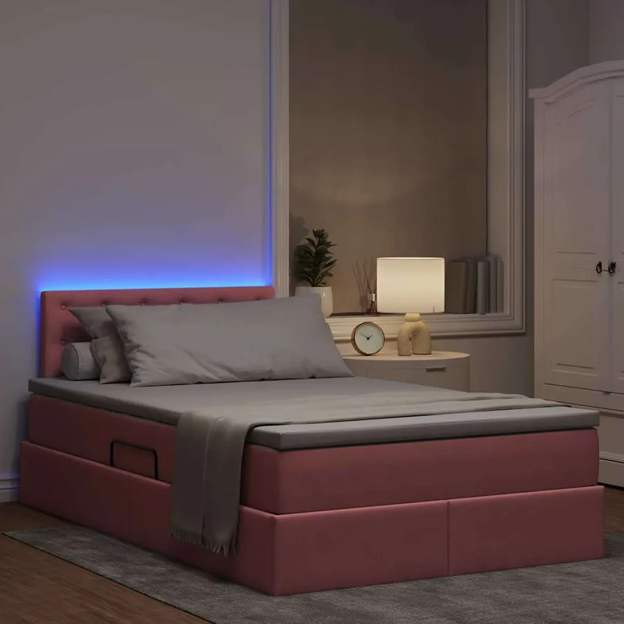 Lit de rangement LED avec matelas Rose 120 x 200 cm Velours - 5