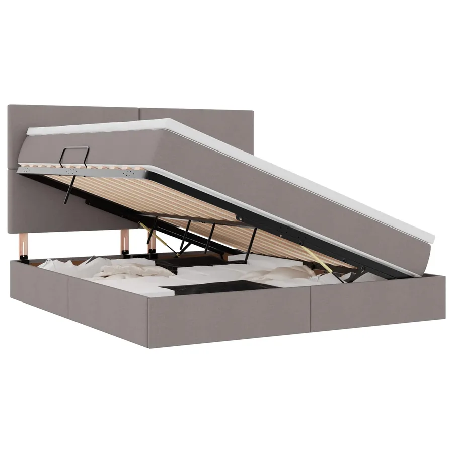 Lit avec rangement et matelas Taupe 160 x 200 cm tissu - 2