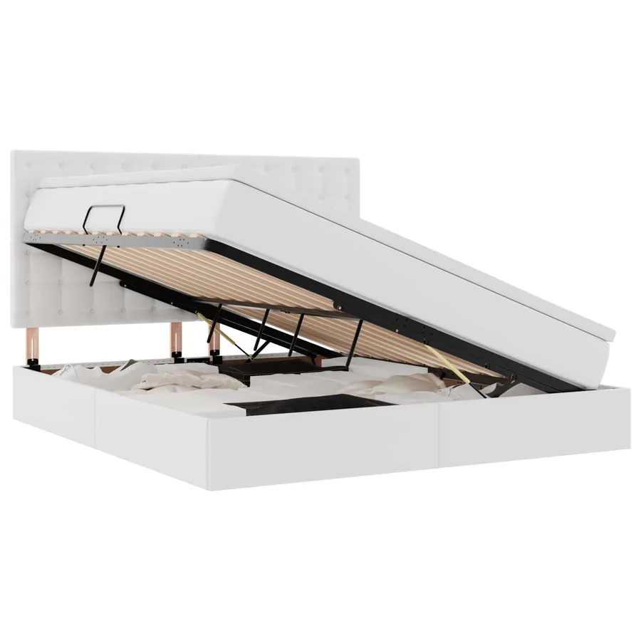 Lit avec rangement et LED Blanc pur 160 x 200 cm Simili cuir - 2
