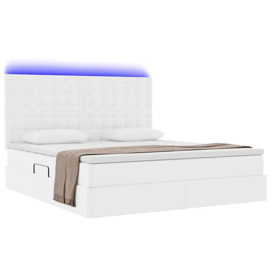 Lit avec rangement et LED Blanc pur 160 x 200 cm Simili cuir - 3