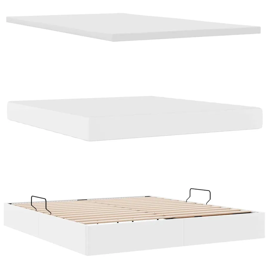 Lit avec rangement et LED Blanc pur 160 x 200 cm Simili cuir - 9