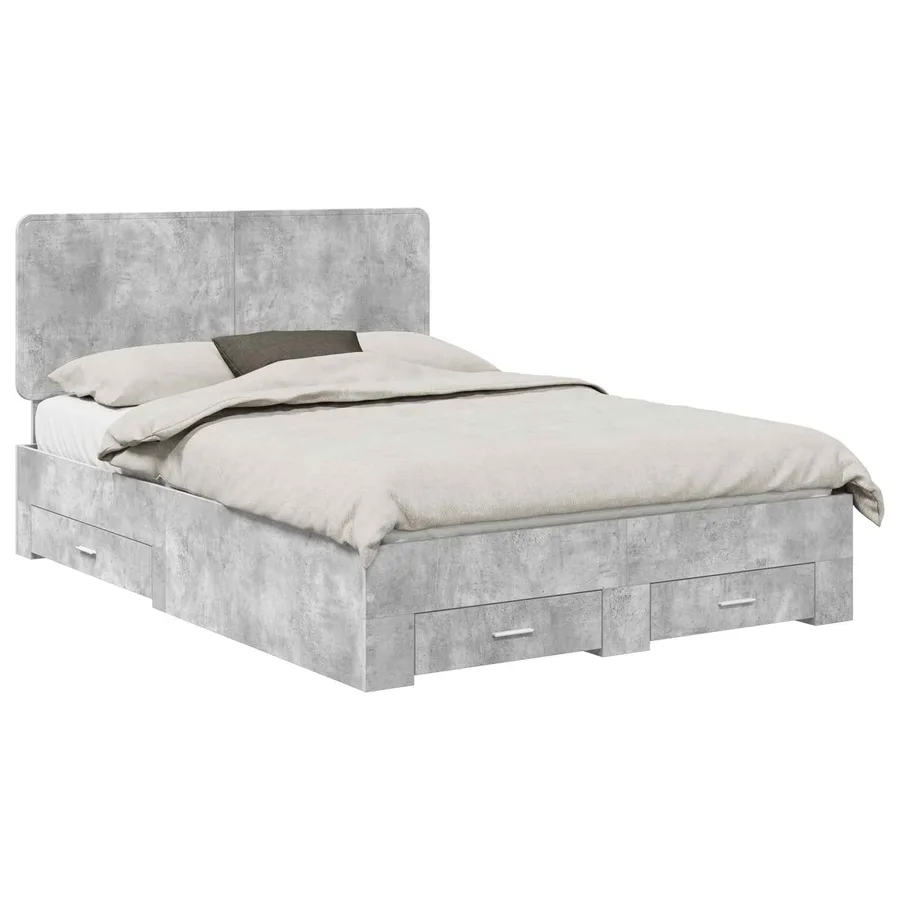 Cadre de lit Gris béton 140 x 190 cm Bois d'ingénierie - 2