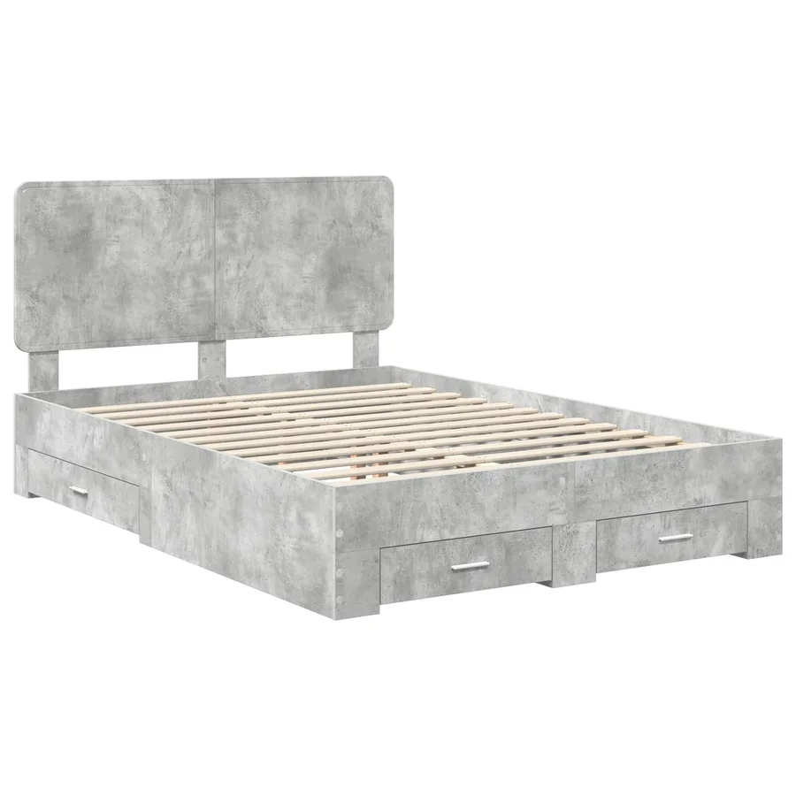 Cadre de lit Gris béton 140 x 190 cm Bois d'ingénierie - 4