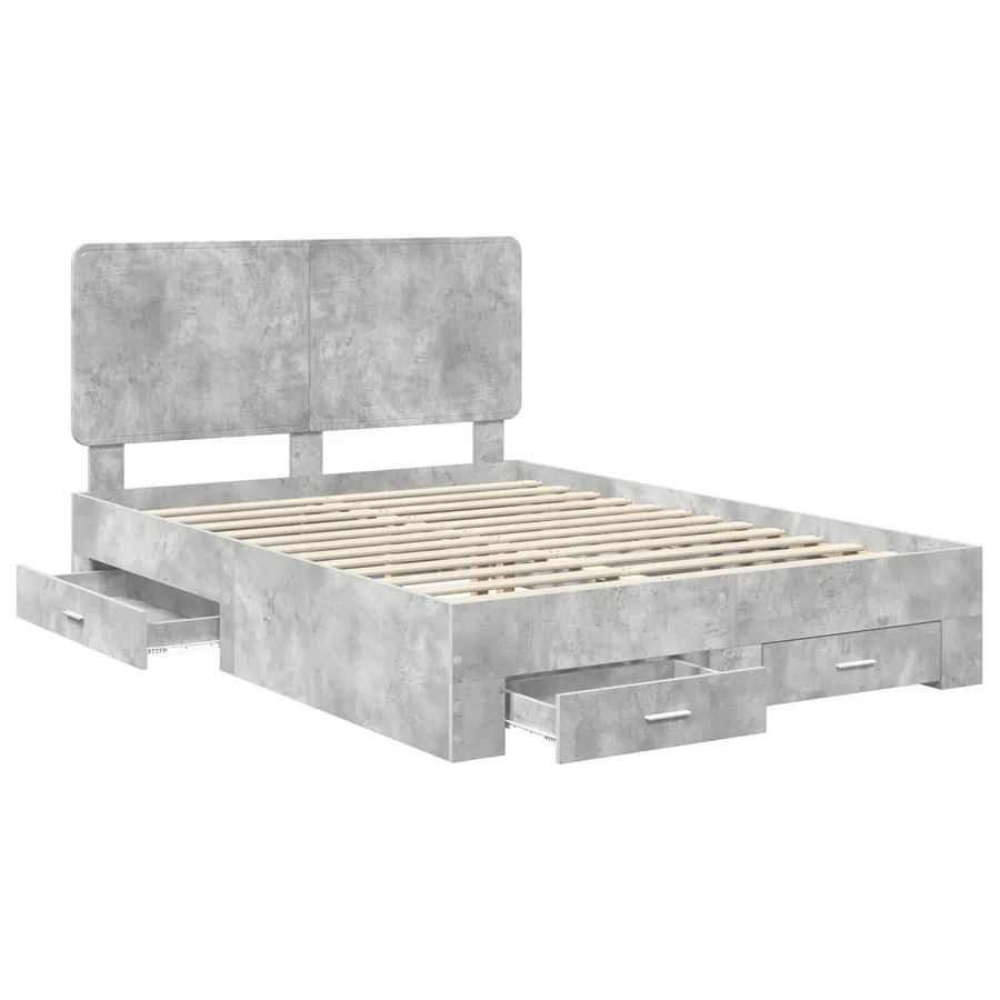 Cadre de lit Gris béton 140 x 190 cm Bois d'ingénierie - 5