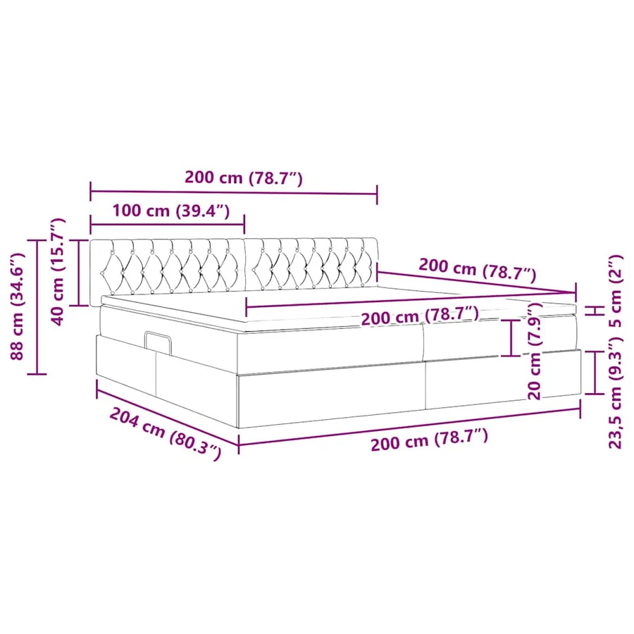 Lit de Rangement avec matelas Gris clair 200 x 200 cm Velours - 14