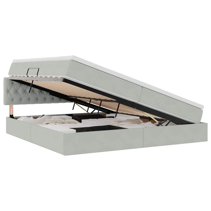 Lit de Rangement avec matelas Gris clair 200 x 200 cm Velours - 2