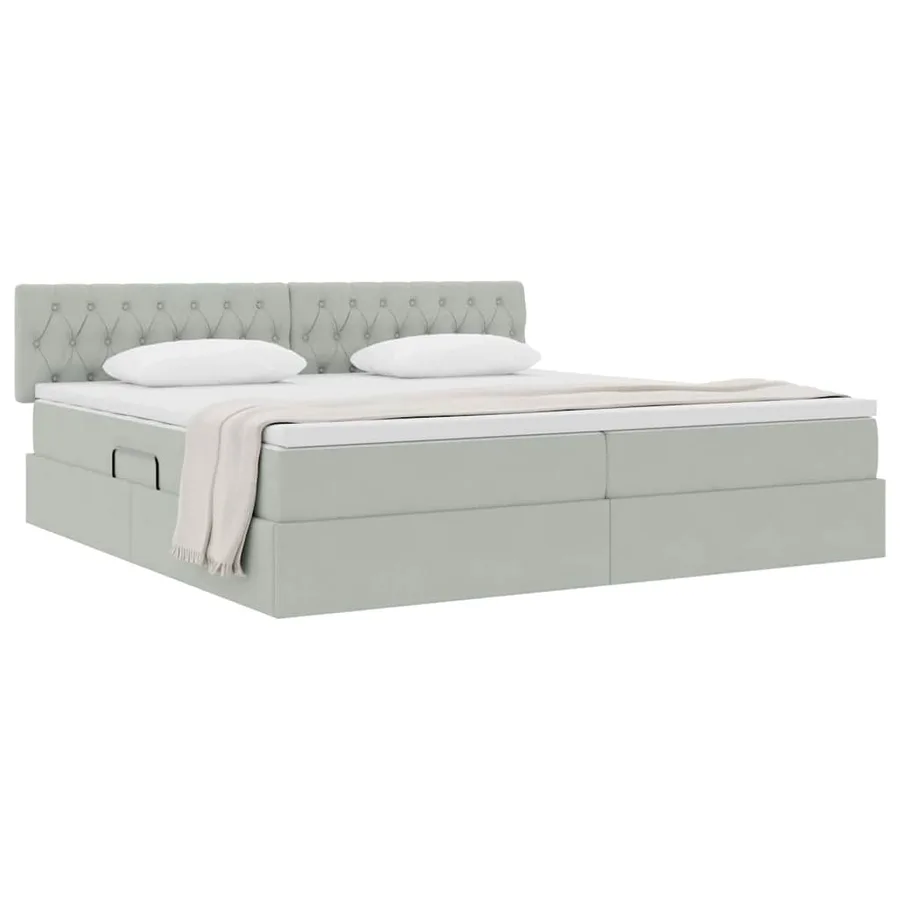 Lit de Rangement avec matelas Gris clair 200 x 200 cm Velours - 3