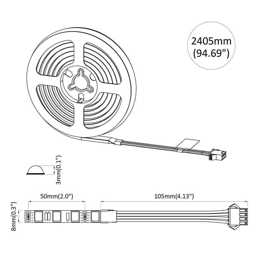 Bande LED 2 pcs Noir et Transparent 2300 mm Cuivre et plastique - 9