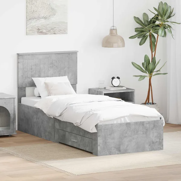 Cadre de lit Gris Béton et Argent 70 x 190 cm Bois d'ingénierie