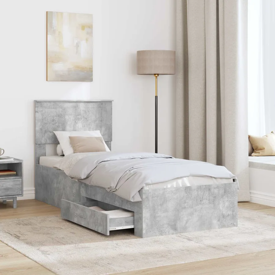 Cadre de lit Gris Béton et Argent 70 x 190 cm Bois d'ingénierie - 3