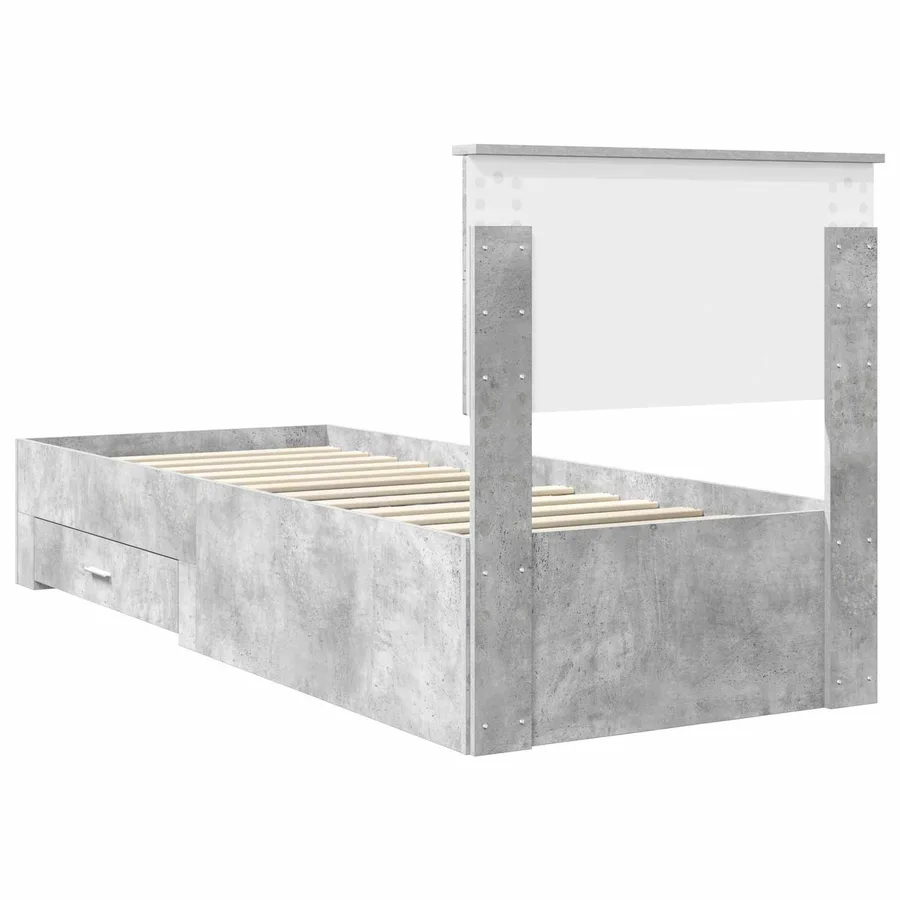 Cadre de lit Gris Béton et Argent 70 x 190 cm Bois d'ingénierie - 9