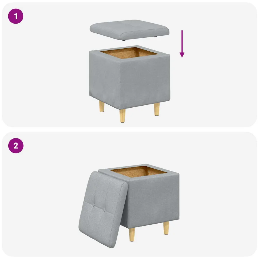 Ottoman avec rangement Gris clair 40 x 40 x 45 cm tissu - 9