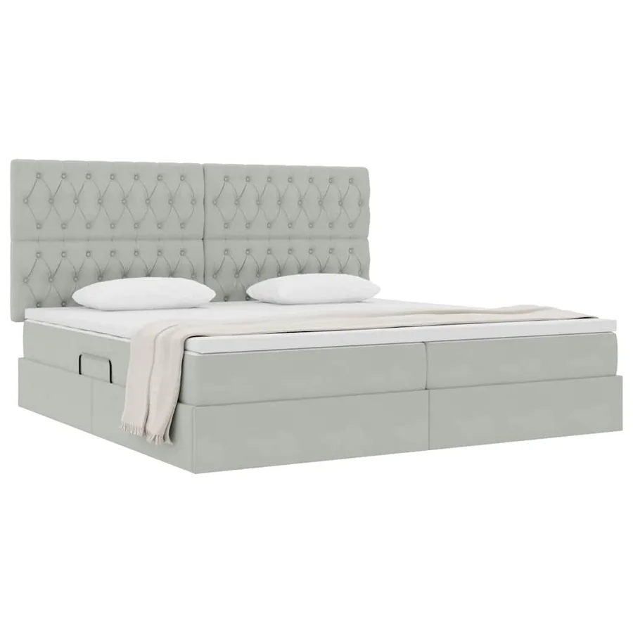 Lit avec rangement et matelas Gris clair 200 x 200 cm Velours - 3