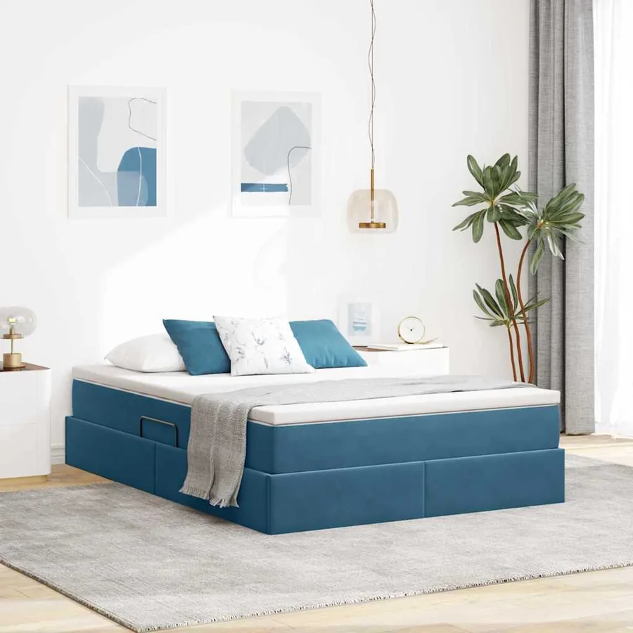 Lit avec rangement et matelas Bleu foncé 140 x 190 cm Velours