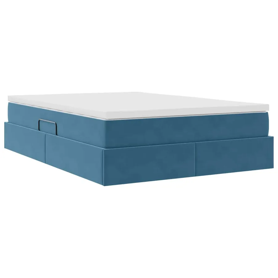 Lit avec rangement et matelas Bleu foncé 140 x 190 cm Velours - 10