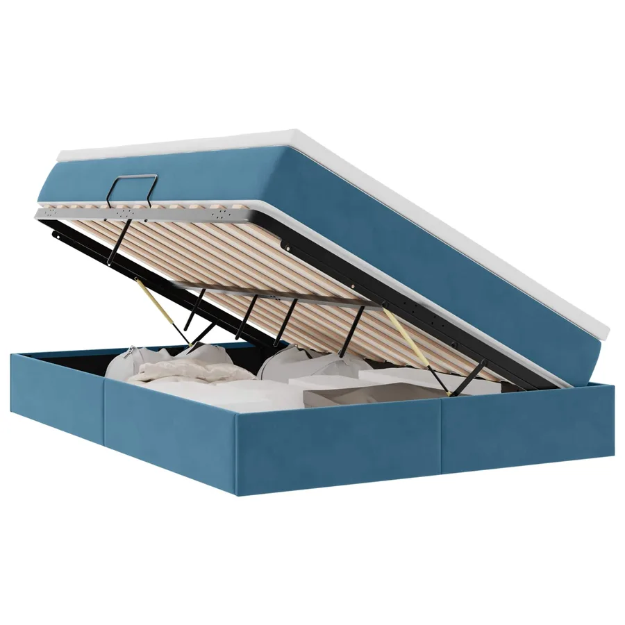 Lit avec rangement et matelas Bleu foncé 140 x 190 cm Velours - 2