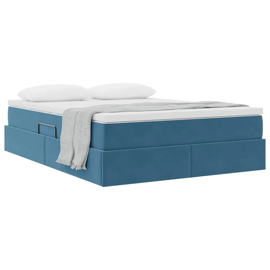 Lit avec rangement et matelas Bleu foncé 140 x 190 cm Velours - 3