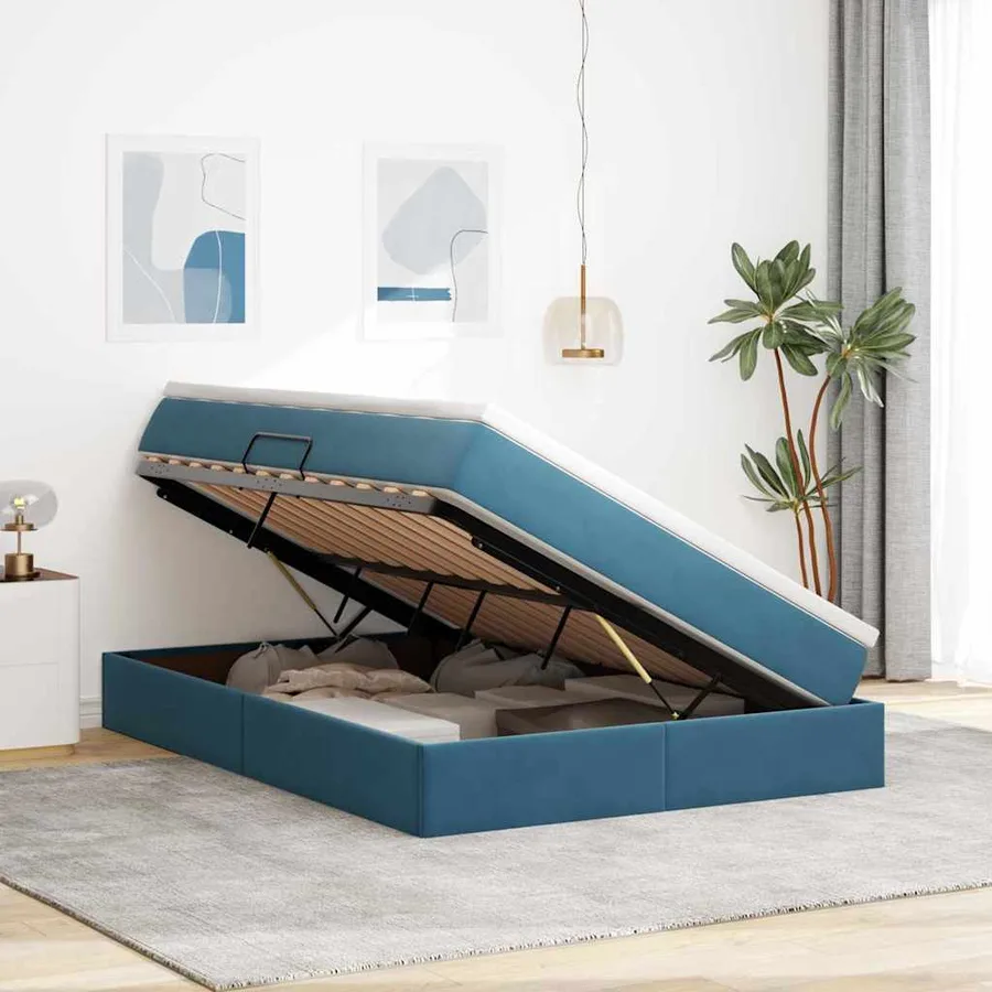 Lit avec rangement et matelas Bleu foncé 140 x 190 cm Velours - 4