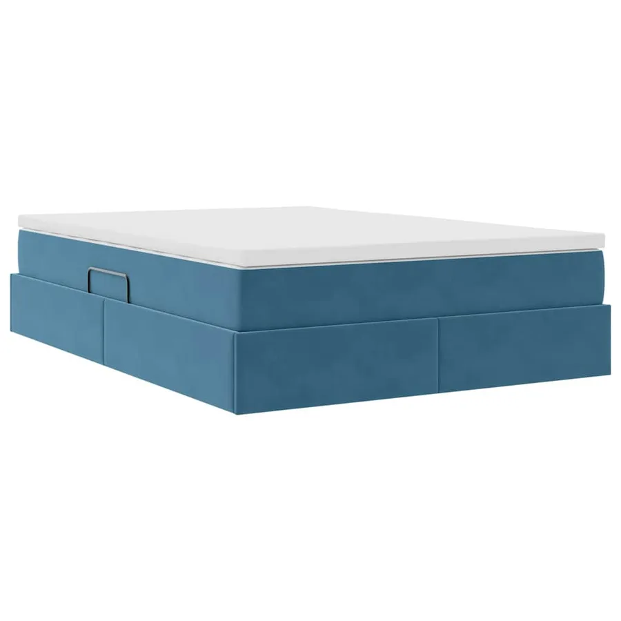 Lit avec rangement et matelas Bleu foncé 140 x 190 cm Velours - 5