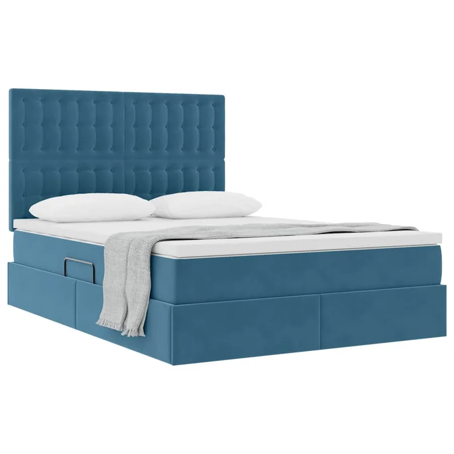 Lit avec rangement et matelas Bleu foncé 140 x 190 cm Velours - 3