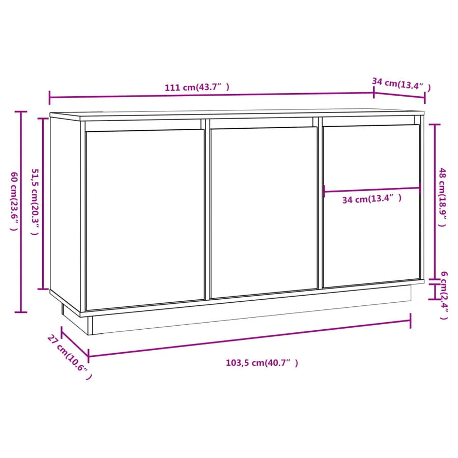 Buffet 111x34x60 cm Bois massif de pin - 9