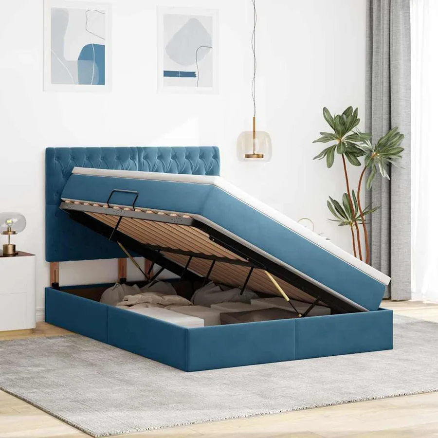 Lit de rangement LED avec matelas Bleu foncé 140 x 190 cm - 4