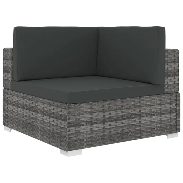 Chaise d'angle 1 pc et coussins Résine tressée Gris