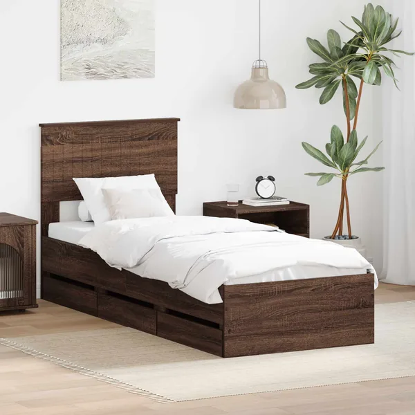 Cadre de lit avec tiroir Chêne brun 75 x 190 cm Bois Ingénierie