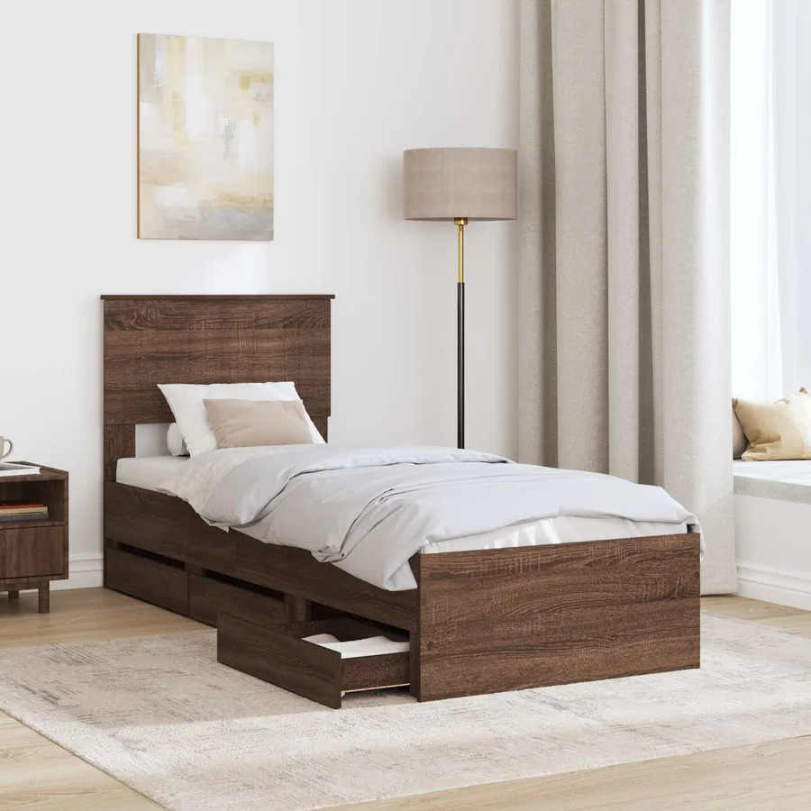 Cadre de lit avec tiroir Chêne brun 75 x 190 cm Bois Ingénierie - 3
