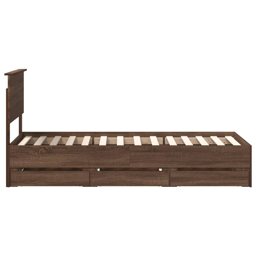 Cadre de lit avec tiroir Chêne brun 75 x 190 cm Bois Ingénierie - 9