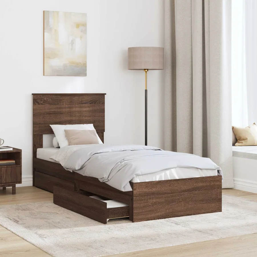 Lit de Rangement Chêne brun 75 x 190 cm Bois d'ingénierie - 3