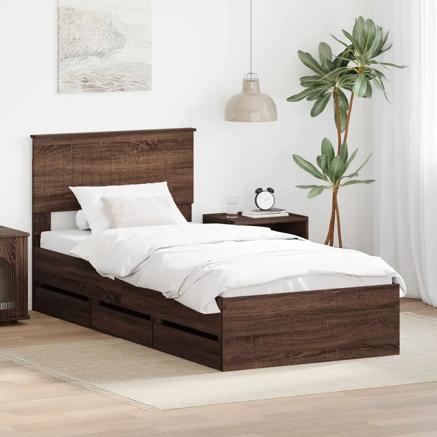 Cadre de lit avec tiroir Chêne brun 90 x 200 cm Bois Ingénierie