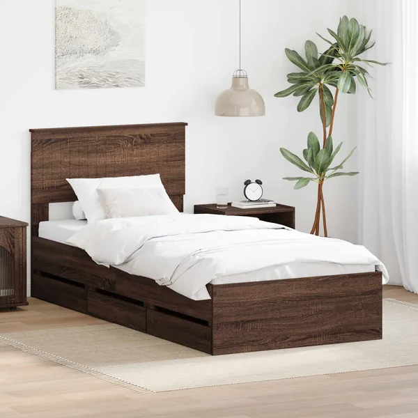Cadre de lit avec tiroir Chêne brun 90 x 200 cm Bois Ingénierie