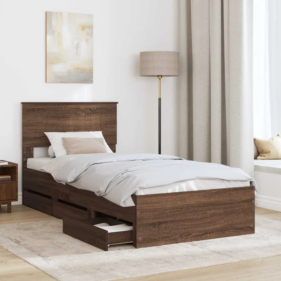 Cadre de lit avec tiroir Chêne brun 90 x 200 cm Bois Ingénierie - 3