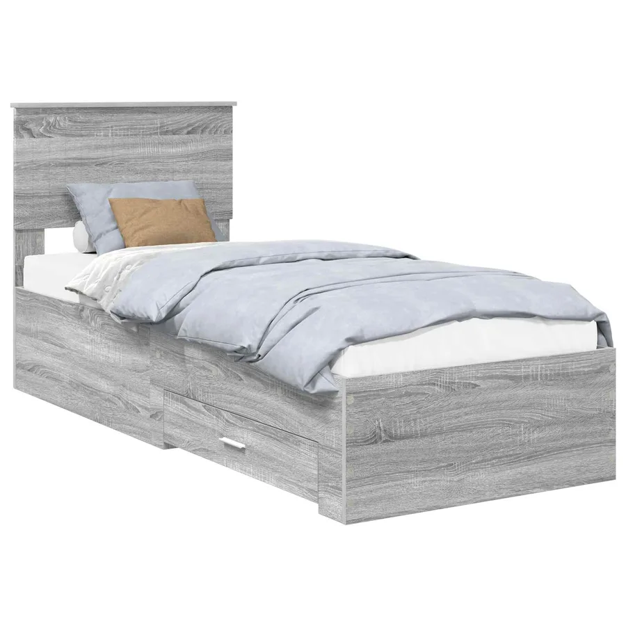 Cadre de lit avec tiroir Sonoma Gris et Argent 75 x 190 cm - 2