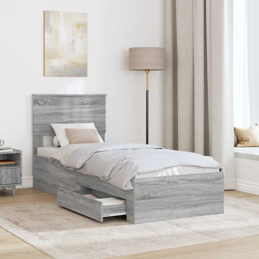 Cadre de lit avec tiroir Sonoma Gris et Argent 75 x 190 cm - 3