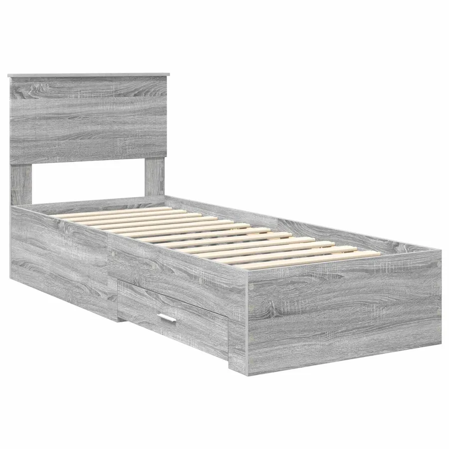Cadre de lit avec tiroir Sonoma Gris et Argent 75 x 190 cm - 4