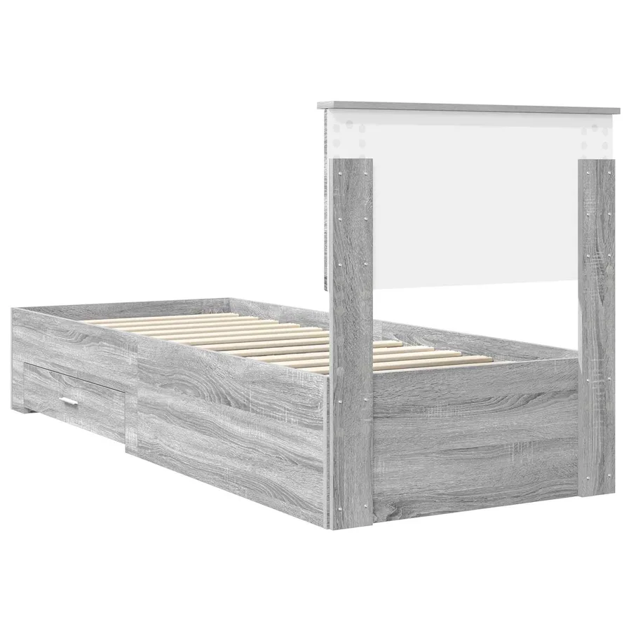 Cadre de lit avec tiroir Sonoma Gris et Argent 75 x 190 cm - 9
