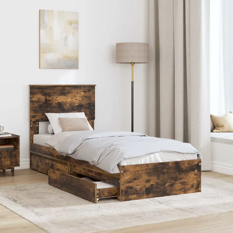 Lit de Rangement Chêne fumé 75 x 190 cm Bois d'ingénierie - 3
