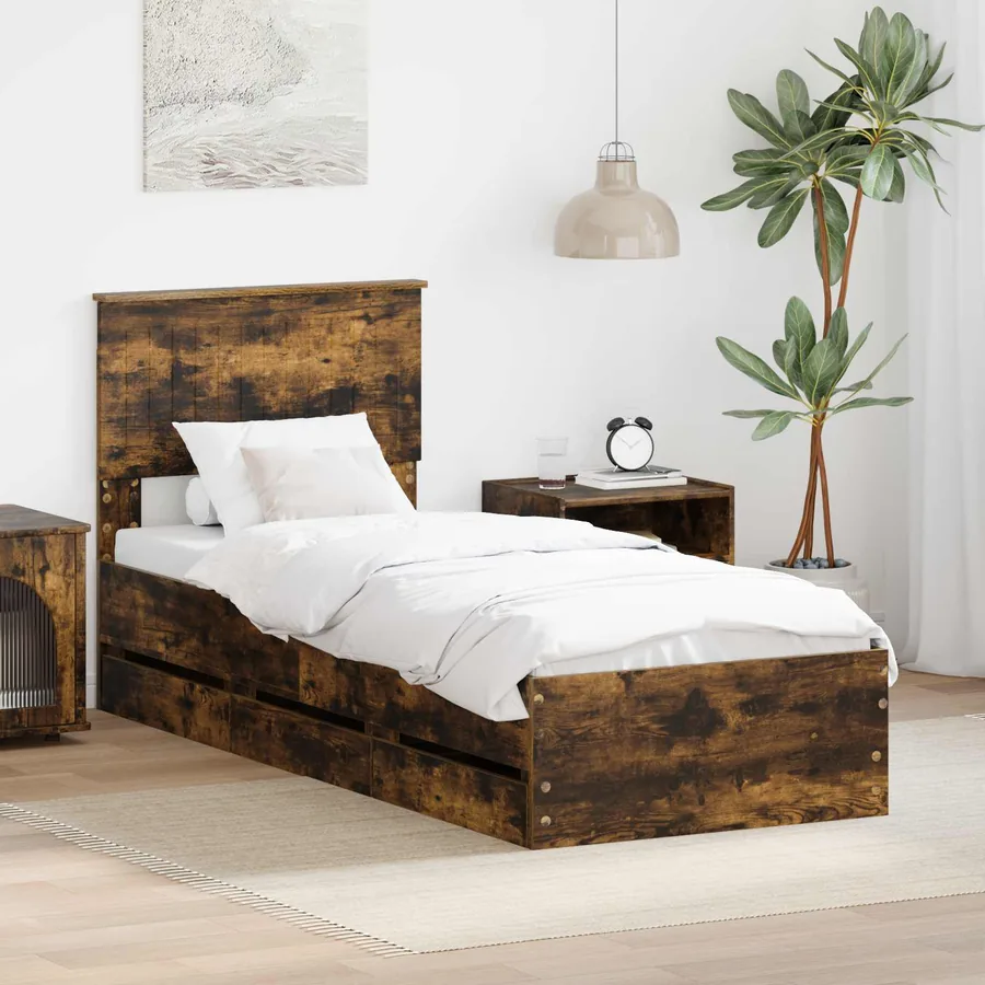 Cadre de lit avec tiroir Chêne fumé 75 x 190 cm Bois Ingénierie