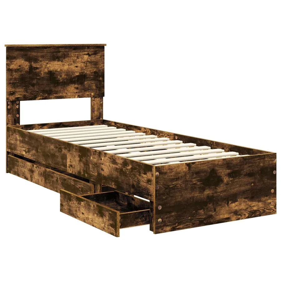 Cadre de lit avec tiroir Chêne fumé 75 x 190 cm Bois Ingénierie - 5