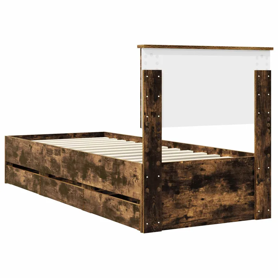 Cadre de lit avec tiroir Chêne fumé 75 x 190 cm Bois Ingénierie - 8