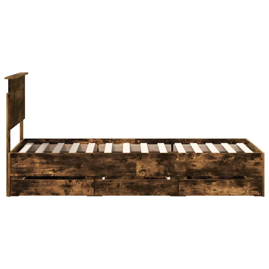 Cadre de lit avec tiroir Chêne fumé 75 x 190 cm Bois Ingénierie - 9