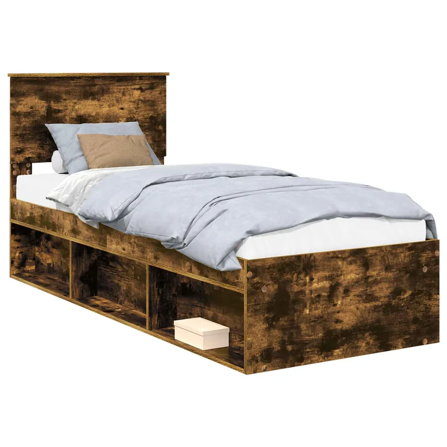 Cadre de lit avec tête de lit Chêne fumé 75 x 190 cm Pin massif - 2