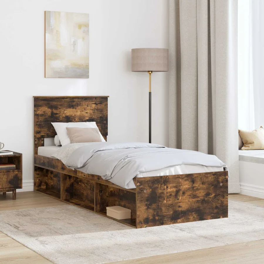 Cadre de lit avec tête de lit Chêne fumé 75 x 190 cm Pin massif - 3