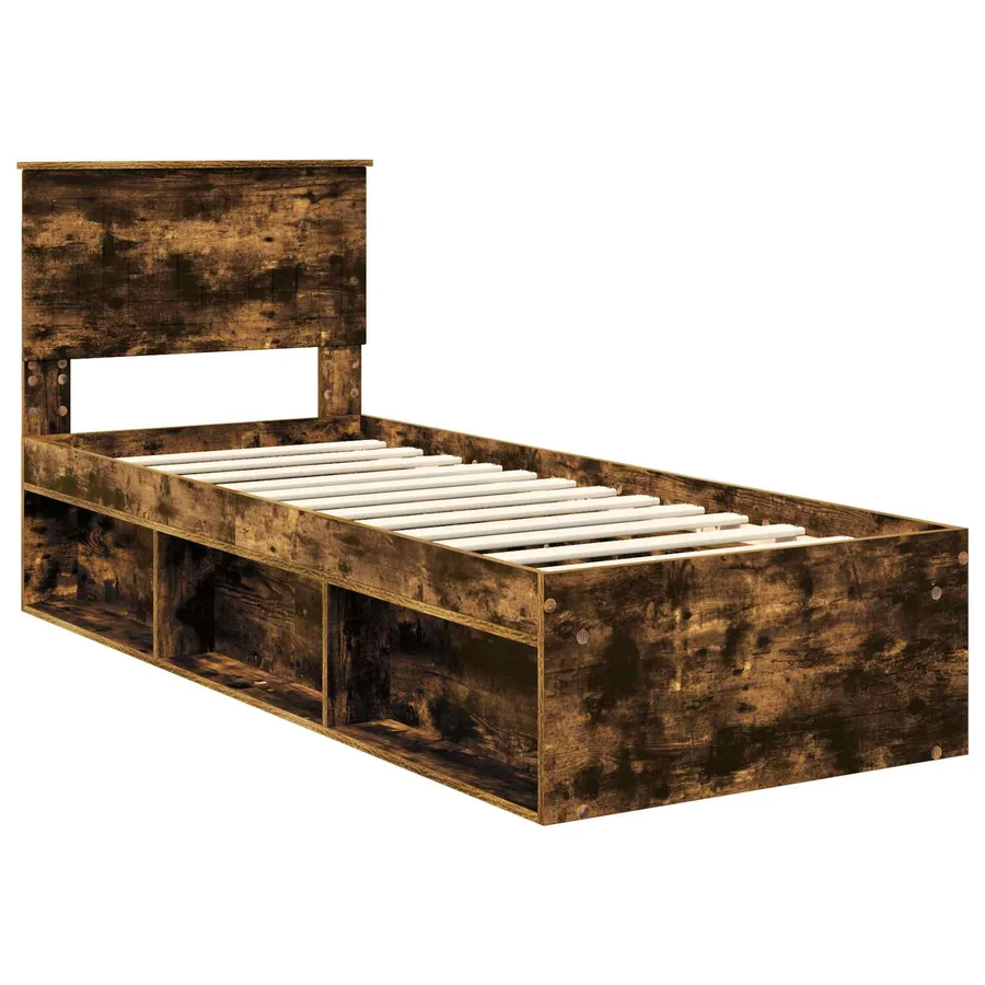 Cadre de lit avec tête de lit Chêne fumé 75 x 190 cm Pin massif - 4