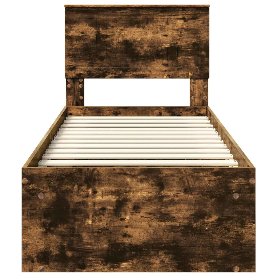 Cadre de lit avec tête de lit Chêne fumé 75 x 190 cm Pin massif - 7
