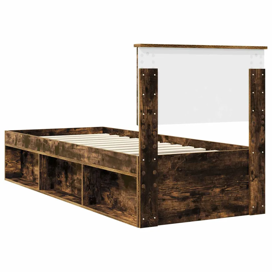 Cadre de lit avec tête de lit Chêne fumé 75 x 190 cm Pin massif - 9